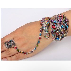 Gorgeous Hinged Big Peacock Bracelet with a ring